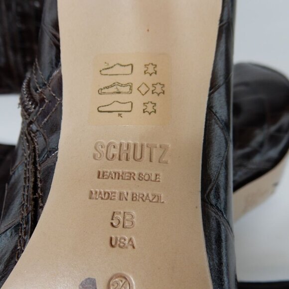 SCHUTZ Maryana Over The Knee OTK Boots Size 5 Chocolate Brown Croc Leather NEW - Picture 13 of 14